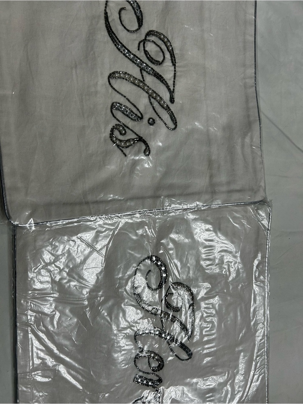 Embellished Pillow Shams in White with Script Detail